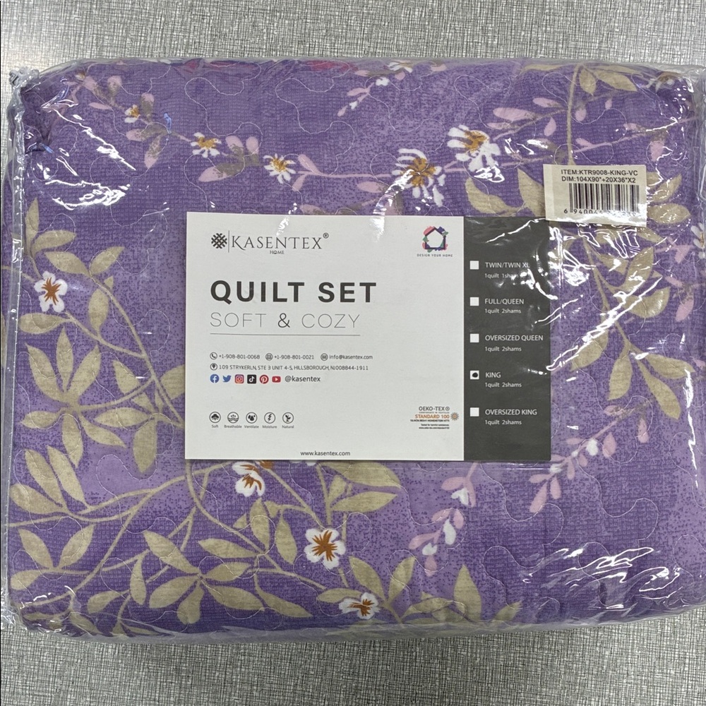 King Purple Lavender Floral Quilt Set - Soft & Cozy Bedding 9008-K